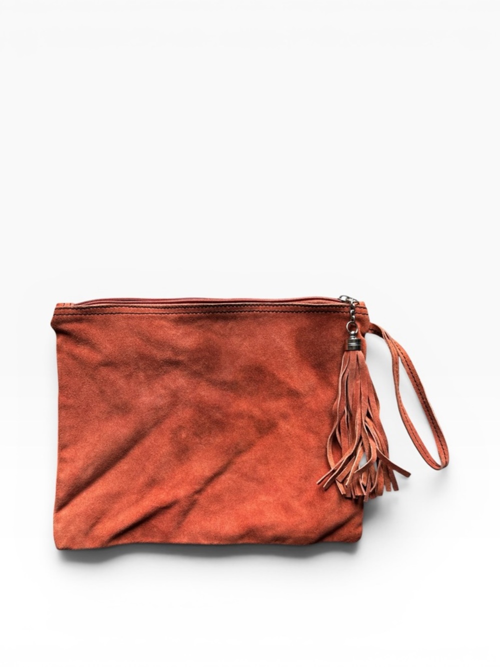 Anthropologie Genuine Leather Suede Foldover Tassel Clutch - Picture 4 of 6